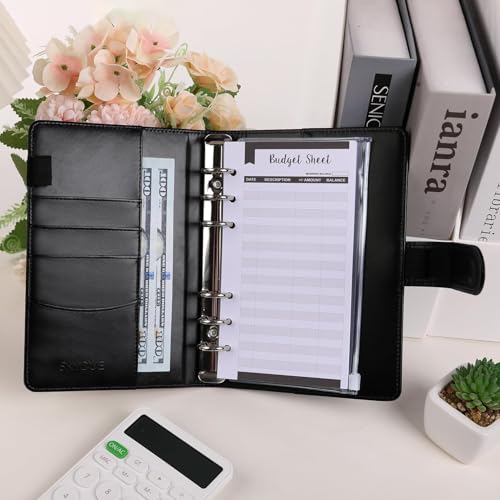 Image of SKYDUE Budget Binder, Money Saving Binder with Zipper Envelopes, Cash Envelopes and Expense Budget Sheets for Budgeting (Black Golden)