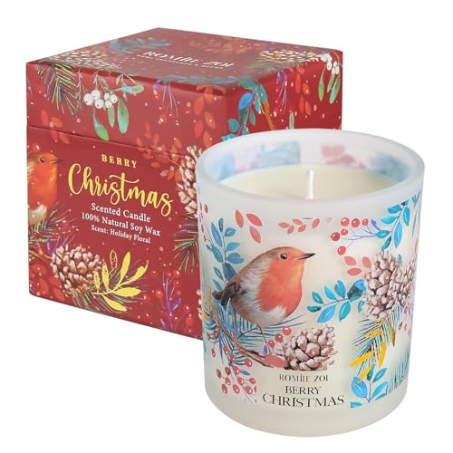 ROMIIE ZOI Scented Jar Candle - 6oz Soy Wax - Berry Christmas Infused with Holiday Floral Aroma - Keepsake Box Special for Holiday Gifts