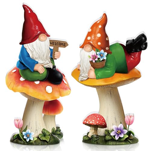 2-Pcs-Spring-Gnomes-Decorations-for-Yard-Wooden-Garden-Figurines-7-Inch-Gnomes-on-Mushroom-Statues-for-Spring-Summer-Holiday-Outdoor-Porch-Lawn-Patio-Yard-Garden-Decor 2 Pcs Spring Gnomes Decorations for Yard Wooden Garden Figurines 7 Inch Gnomes on Mushroom Statues for Spring Summer Holiday Outdoor Porch Lawn Patio Yard Garden Decor