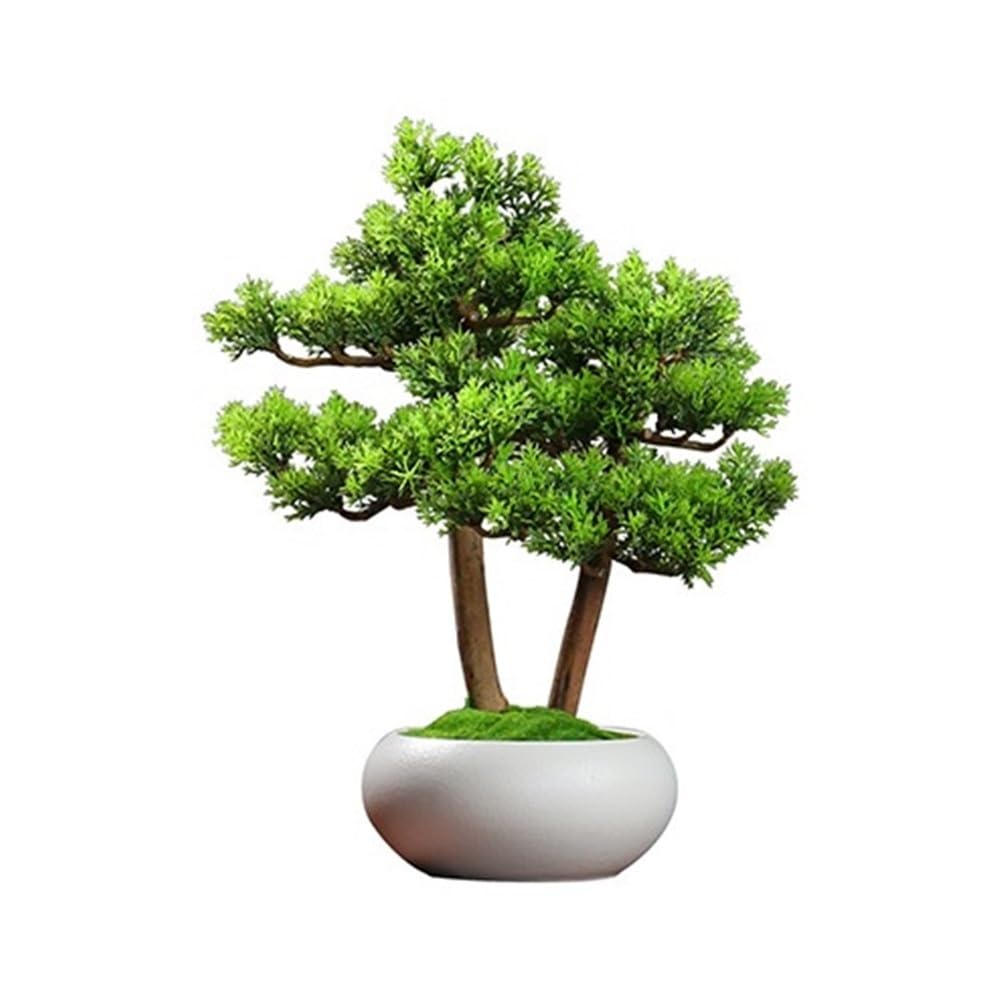 HCZKIUJY Bonsai Simulated Welcoming Pine Bonsai Ornaments Artificial Bonsai Desktop Plant Decorations Small Green Plants Plant (White)