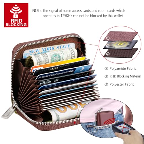 Image of FurArt Zipper Wallet Women, RFID Blocking Credit Card Wallet, Business Card Holder, Compact Size KeyChain Wallet, Pearl Burgundy, small, Classic