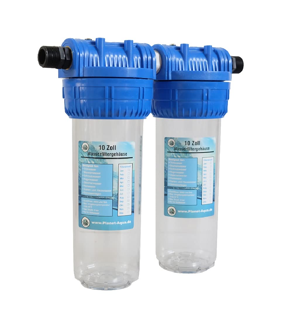 Wasserfilter Gehäuse SET DUO-S Filtergehäuse 10 Zoll x 1/2" IG + Adapter Anschluss Wasser Pumpen Vorfilter Brunnen Hauswasserwerk Küchen Garten Haus Trinkwasser Zisterne Poolfilter