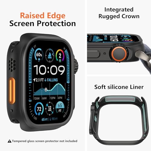 Image of amBand for Apple Watch Series 10 11 46mm Metal Case Men, W1 Rugged Protective Bumper [Turn iWatch into Ultra 3 /2 /1 Look] with Back Cover, Upgrade Conversion Kit Stylish Protector 46 mm - Black