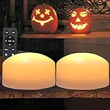 HOME MOST 2-Pack Large Halloween Pumpkin Lights with Remote and Timer - White Pumpkin Lights Battery Operated Halloween Decor - Bright Jack-O-Lantern LED Lights Halloween Lighted Tabletop Decorations