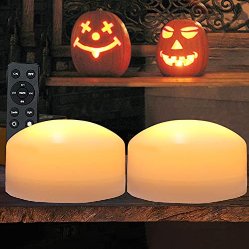 Image of 2-Pack Large Halloween Pumpkin Lights with Remote and Timer - White Pumpkin Lights Battery Operated Halloween Decor - Bright Jack-O-Lantern Decorations