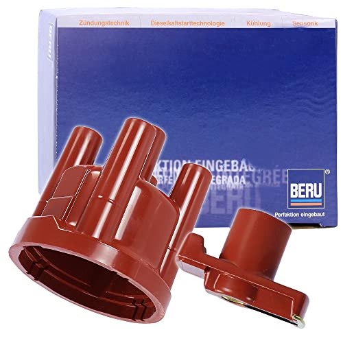 BERU Original 1x Zündverteilerkappe VK382 + 1x Zündverteilerläufer EVL134 für Auto, Messing, natürlich