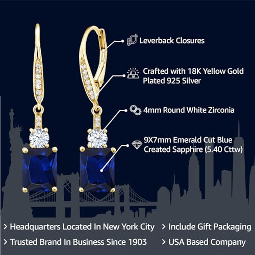 Gem Stone King 4-5 Cttw Leverback Drop Dangle Earrings For Women | 18K Yellow Gold Plated Silver | Emerald Cut 9X7MM Gemstone Birthstone | Fine Jewelry Gifts for Her Mom Anniversary Wedding2