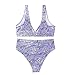 Damen Split Blumendruck Sexy Bikini Hoher GüRtel Brustpolster Kein Stahl Badeanzug Kreuz Neckholder TräGer Bademode Zweiteilig Verstellbare Brust Gepolsterte Bh Oberteile Und Slips Schwimmen