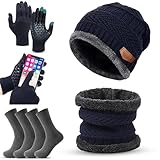 LONGLIV Conjunto de Gorro de Invierno Unisex, Bufanda, Guantes para Pantalla Táctil y Calcetines Cálidos, Perfecto para...