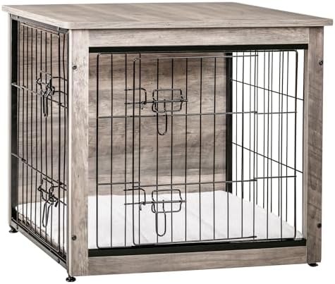 DWANTON Dog Crate Furniture with Cushion, Wooden Kennel Table wit...