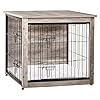 DWANTON Dog Crate Furniture with Cushion, Wooden Kennel Table with Double Doors, Indoor Dog House, Small/Medium/Large/Extra Large Size, 27.2″ L, Greige
