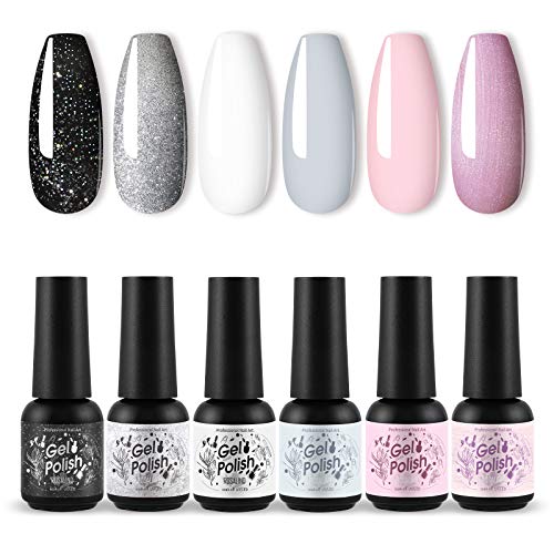 Rosalind 6pcs Gel Nail Polish Set of White Pink Series，Nail Art Design Set Need UV LED DIY at Home