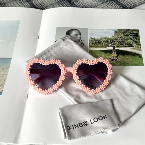 Image of Kids Heart Shaped Valentines Day Cute Flower Sunglasses for Toddler Girls Age 3-10 Outdoor Beach Eyewear UV400