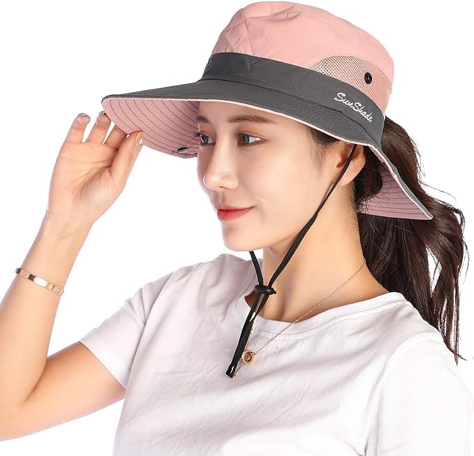 VICSPORT Sombrero Mujer Verano Gorro de ala Ancha de Malla Sombreros de Pesca al Aire Libre Protección UV Sombrero Playa Mujer