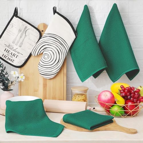 Image of Homaxy 100% Cotton Waffle Weave Kitchen Dish Cloths, Ultra Soft Absorbent Quick Drying Dish Towels, 12 x 12 Inches, 12-Pack, Dark Green