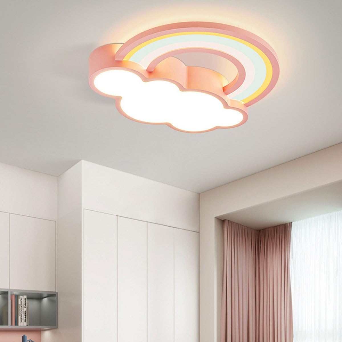 Lampa sufitowa z kreskówkową tęczą i chmurką, akrylowy klosz, płaskie oświetlenie, proste i ciepłe, sufitowe lampy do pokoju księżniczki, odpowiednie do sypialni chłopców i dziewcząt
