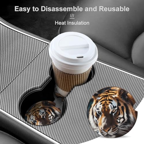 Posavasos para auto diseño tigre 2.6" universal 2 piezas miniatura 4