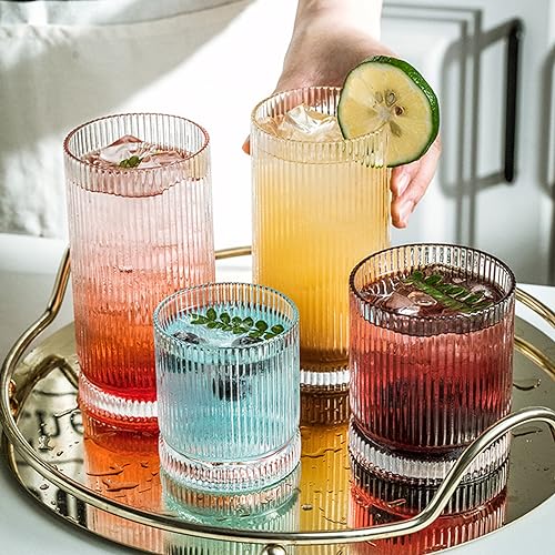 KEMORELA Ribbed Glassware Drinking Glasses - Set of 8 Vintage Cute Glass Cups - Ripple Rluted Aesthetic Drinkware, 8oz Old Fashioned Glass, Origami Style Cocktail Glasses for Coffee Drink Beer (8PCS) - Image 6