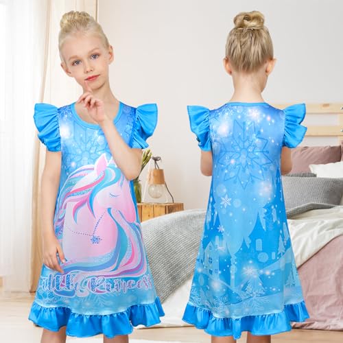 Image of Sylfairy 2pcs Girls Nightgowns, Unicorn Nightgown Princess Pajama Dresses for Girls Sleepwear Nightie