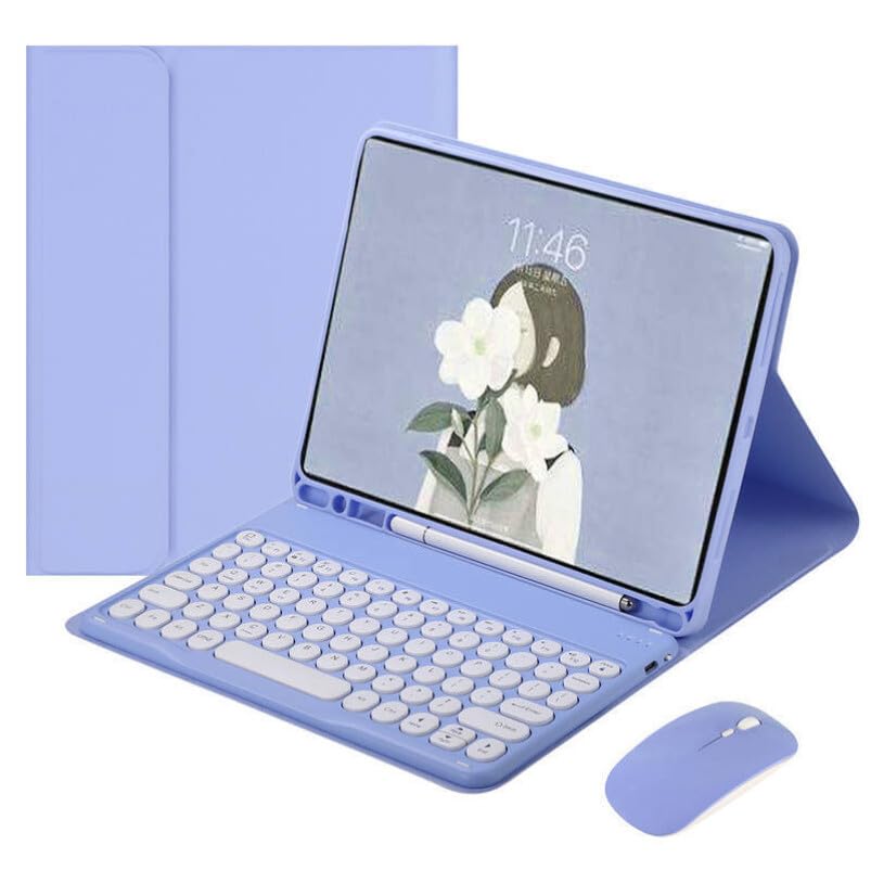Protection iPad 10.2 en cuir violet avec clavier premium et souris design