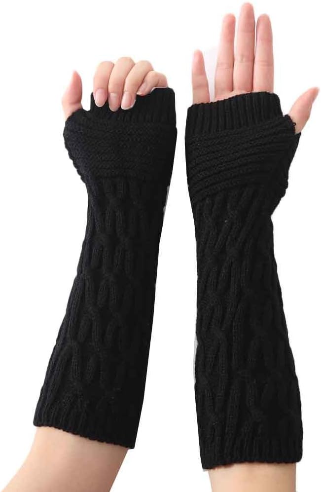 Women Fashion Knitted Arm Sleeve Fingerless Winter Soft Warm Mitten Gloves