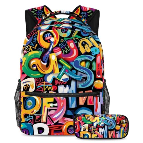Sac à dos Alphabet de paix artistique ensemble de 2 pièces polyvalent pour l'école