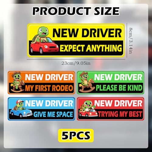 Image of 5Pcs Turtle Novice Driver Car Stickers, Beginner Magnet Supplies for Car Student Driver Sign, Lovely New Driver Sticker Supplies Suitable for Keeping a Safe Distance on The Road