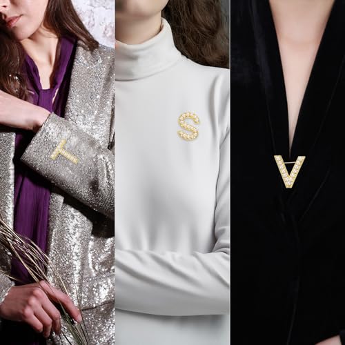 Image of PATIKIL Letter Brooch Pins, Pearl Initial Alphabet Letter Lapel Badges Pin for Women Men Girl Wife Suits