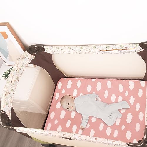 4-Pack Fitted Pack and Play Sheets for Boys and Girls - Breathable, Soft Microfiber Baby Sheets in Grey and Pink