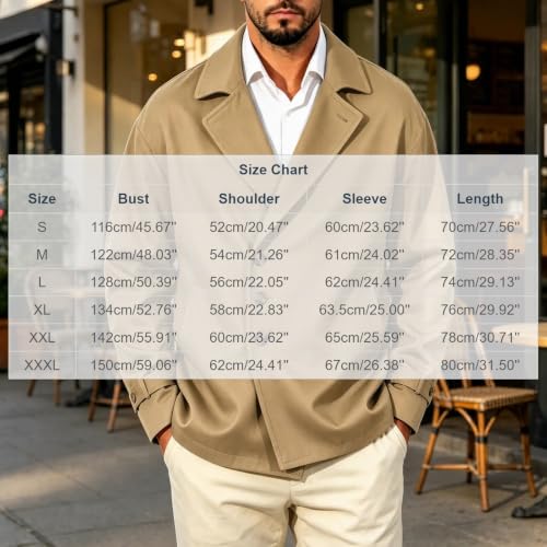 Mens Trench Coat Single Breasted Jacket Notch Lapel Windbreaker Overcoat - image 4