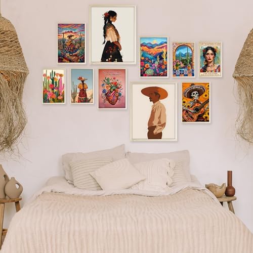 Eastern Print Mexican Wall Art Set of 10 PCS, Cactus & Southwestern Folk Art Prints, Rustic Mexico Wall Décor for Living Room, Kitchen, and Bedroom, Vibrant Hispanic Artwork for Desert Homes, Unframed
