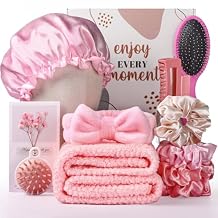 Sawysine 12 Pcs Mothers Day Hair Care Gift Set with Pink Microfiber Hair Drying Towel Spa Kit Unique Spa Gift Basket Thank You Gifts for Mom Grandma Wife Best Friend Sister Her Mothers Day