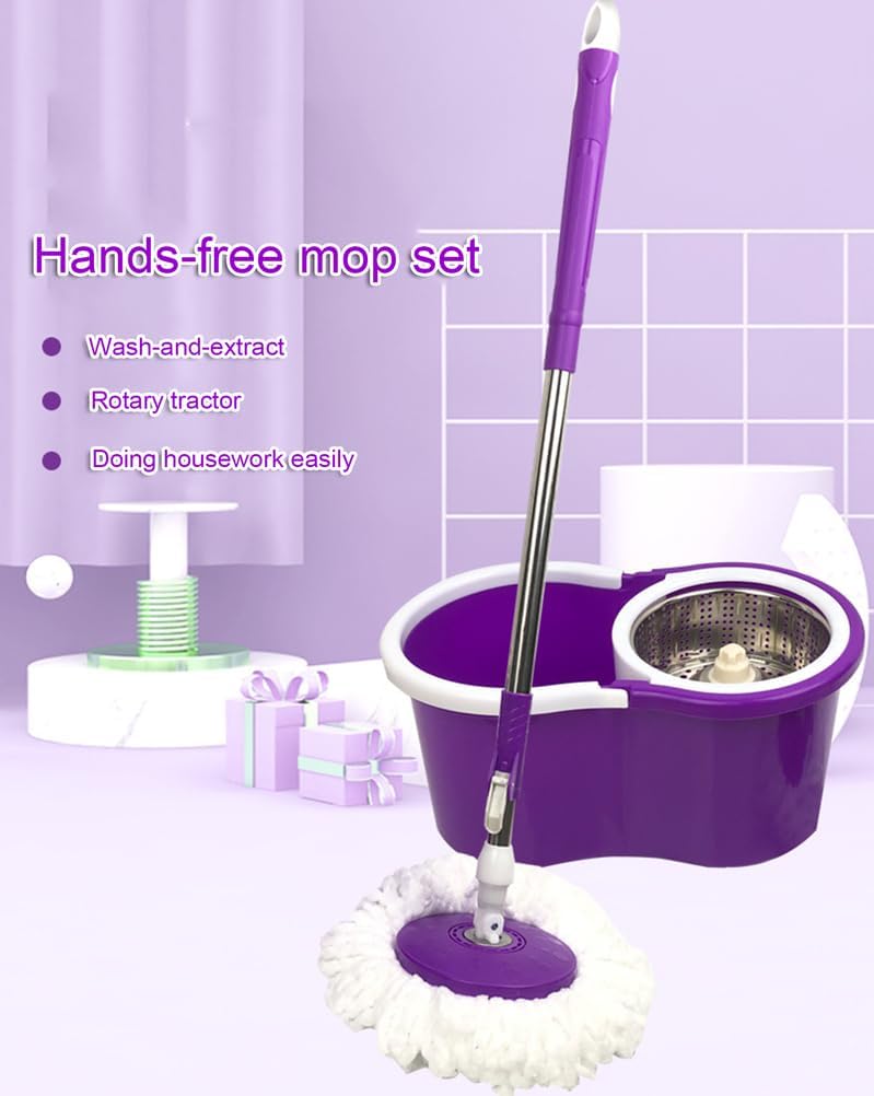 Eight-Shaped Bucket Dual-Drive Household Hands-Free Lazy Mop Bucket Spin Dryer Mop Bucket with 2 Mop Heads for All Hard Floors