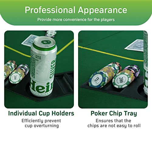Furuisen 79 X 36 Inch Foldable Poker Table Top 8-Player Texas Hold'em Table Top Layout Portable Anti-Slip Wooden Poker Mat With Cup Holders And Chip Trays For Family Games Blackjack Casino #TOP3