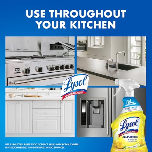 Image of Lysol All Purpose Cleaner Spray, Multi-Purpose Disinfecting Spray, Kitchen & Bathroom Cleaner, Lemon Breeze, Lavender, Mango 32oz (Pack of 4)