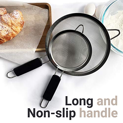 Makerstep Set Of 3 Stainless Steel Fine Mesh Strainers Graduated Sizes 3.38", 5.5", 7.87" Strainer Wire Sieve Sifter With Insulated Handle For Kitchen Gadgets Tools - New Home Kitchen Essentials #TOP5