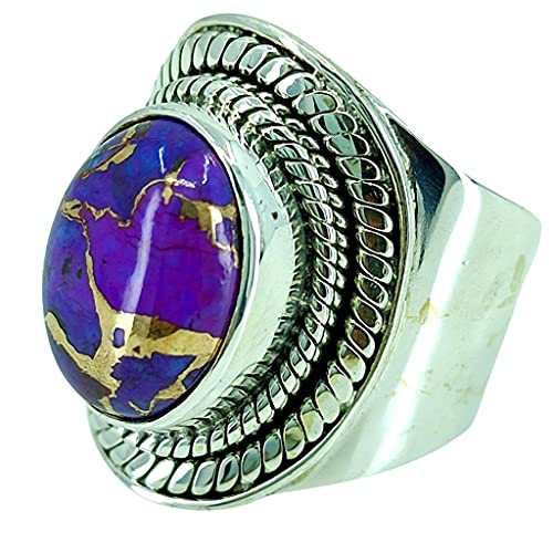 Bague argent 925 femme avec turquoise violette ovale fait main 44-64