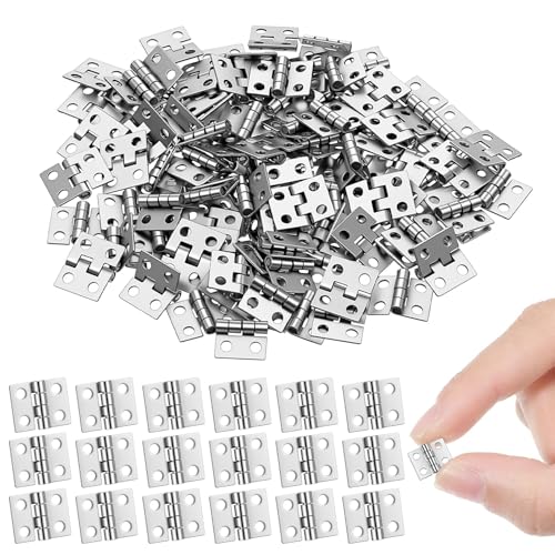 100 Pcs Mini Hinges 10x8mm Small Hinges for Crafts with 400 Screws 180 Degree Tiny Metal Hinge Hardware Miniature Furniture Wooden Box Jewelry Chest Box Dollhouse Cabinet DIY Accessories