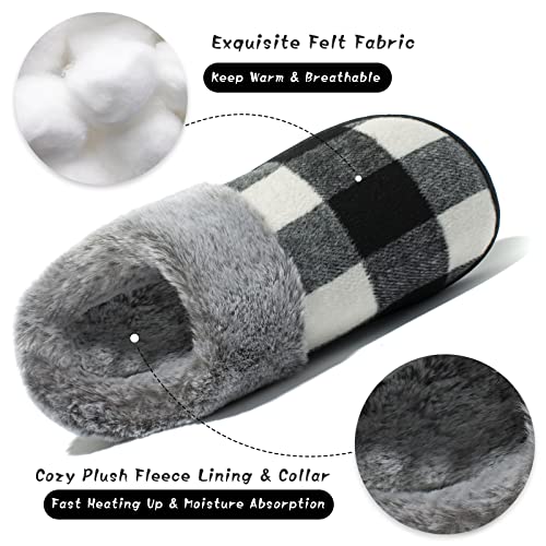 House Slippers for Women Indoor and Outdoor Memory Foam Fuzzy Slippers Bedroom Buffalo plaid Slip-on Shoes Christmas Gift4