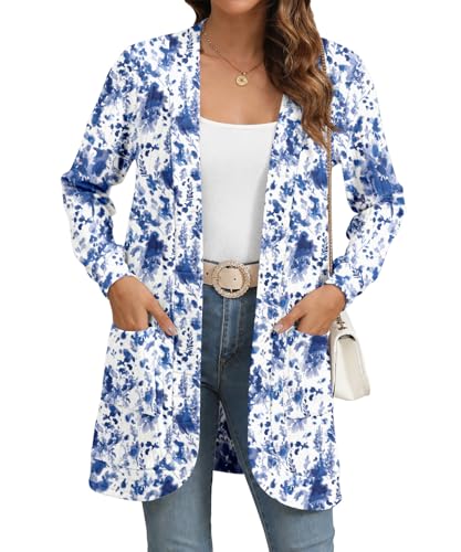 Image of YSYOKOW Cardigan Sweaters for Women Long Sleeve Open Front with Pockets | Long Cardigans for Women Lightweight Soft Casual Dressy Loose Fit Cardigan Sweater with Pockets for Work and Office