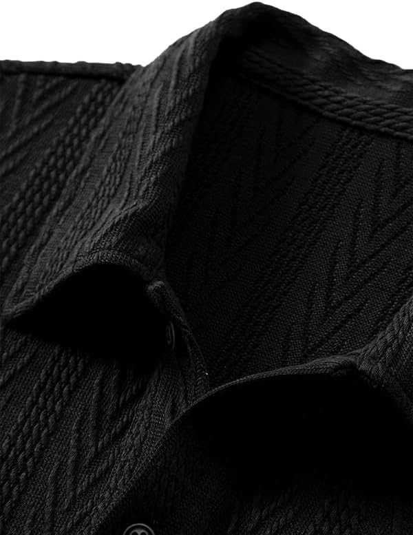 ZAFUL Men's Polo Shirts Textured Short Sleeve Golf Shirt Openwork Casual Cuban Geometric Jacquard T-Shirt - Image 3