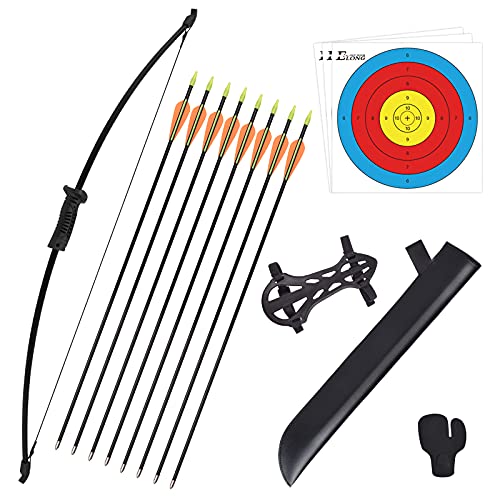 Recurve Bögen Pfeil und Bogen Set für Kinder mit Köcher zum Bogenschießen inkl. 8 Pfeile 66cm Kinderbogen für ab 12 Jahre Kinder Schießbogen Jugendbogen für Anfänger Jugendliche