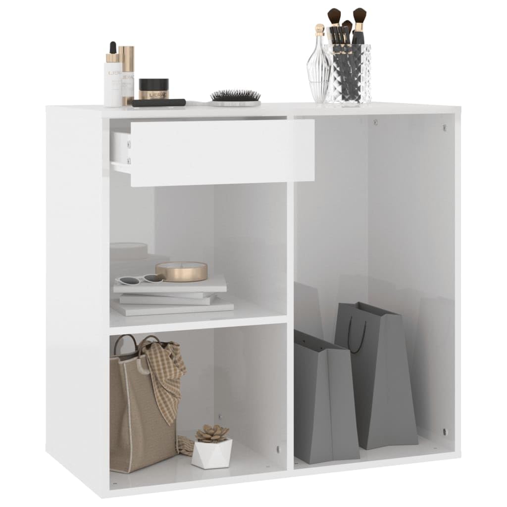 Kosmetikschrank Hochglanz-Weiß 80x40x75 cm Holzwerkstoff Beistellschrank für Schminktisch Organizer Schminkkommode mit Schublade und Fächern für Kosmetik Make-up