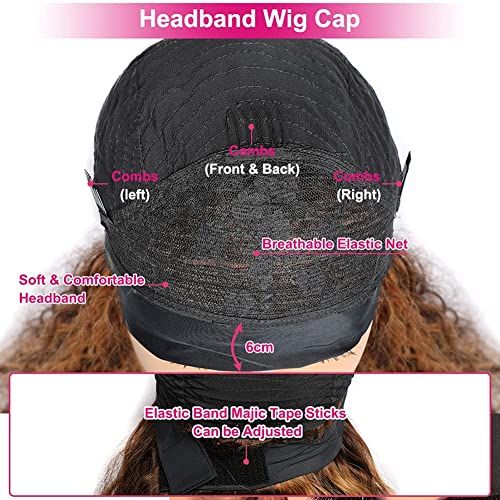 Image of XSY Highlight Ombre Headband Wig Human Hair 18 Inch Deep Wave Human Hair Wigs for Black Women #4 /27 Glueless None Lace Front Wigs Brazilian Virgin Curly Headband Wig150% Density