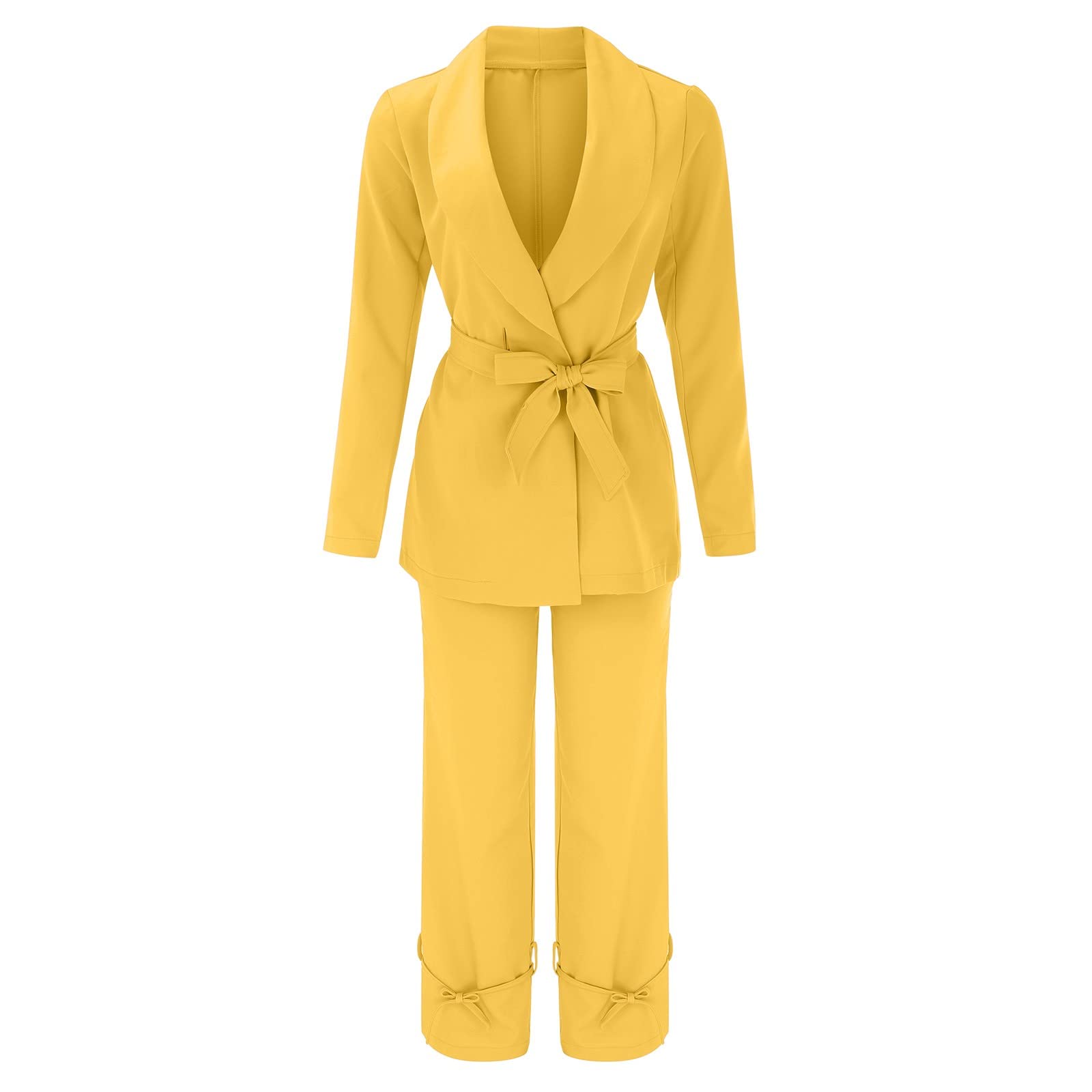 Dames Couleur Unie Cravate à Manches Longues Costume Haut à La Mode DéContracté Beamtie Pantalon Ensemble Manteau Rouge