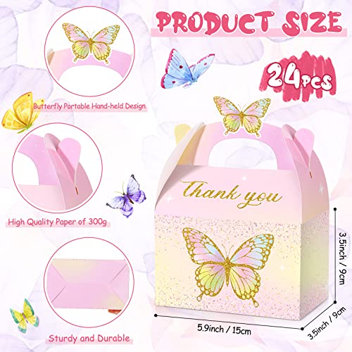 Nezyo Butterfly Party Favor Treat Boxes, Pink and Purple Butterfly Floral Goodie Gable Candy Box Paper Gift Box for Birthday Party Supplies Baby Shower Wedding Party(24 Pcs, Vivid Style) - Thumbnail 2