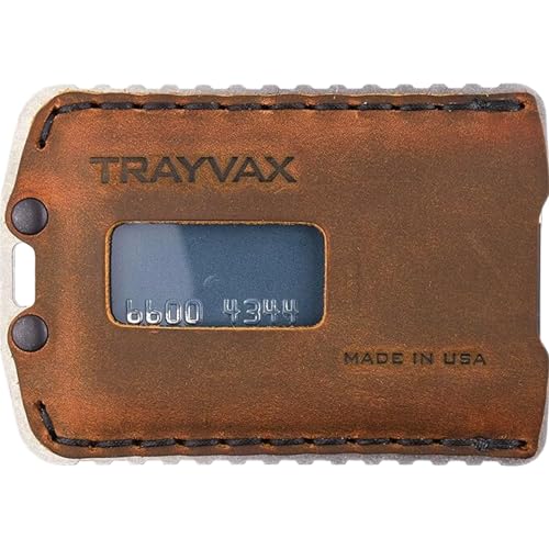Trayvax Ascent Wallet, RFID Front Pocket Money and Credit Card Holder, Minimalist Slim Leather Metal Wallet for Men and Women, Raw Tobacco Brown