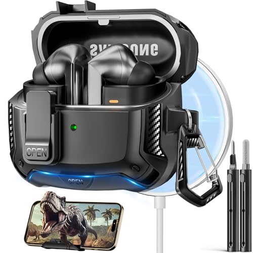 Image of Safety Lock Case for Samsung Galaxy Buds3 FE /Pro /3 (Black) | Compatible with MagSafe, with Phone Stand& Cleaning kit,Keychain,