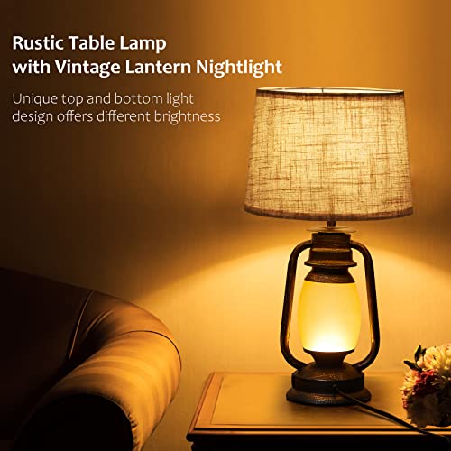 Suraielec Lantern Table Lamps Set Of 2, Rustic Lamp With Dimmable Night Light And Usb, Farmhouse Decor For Living Room, Bedroom, Nightstand, End Table, Oil Rubbed Bronze Finish #TOP2
