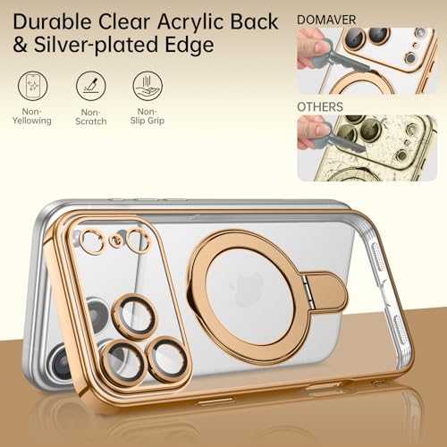 Image of DOMAVER Magnetic Case for iPhone 17 Pro, [Compatible with MagSafe] Military Drop Protection Cover with Invisible Stand [Full Camera Protection] Slim Shockproof Case for iPhone 17 Pro 6.3'', Gold